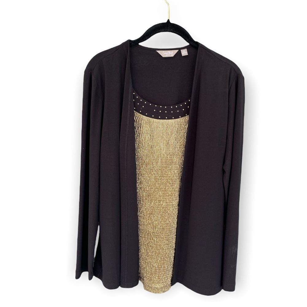 Coral Bay Petite PM Metallic Gold Built-in Tank Cardigan NWT